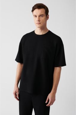 Avva Men's Black Oversize Non-Iron Jacquard Short Sleeve Pocket T-shirt