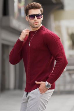 Madmext Burgundy Knitwear Patterned Men's Sweater 6836