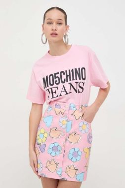 Bavlnené tričko Moschino Jeans dámsky, ružová farba
