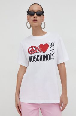 Bavlnené tričko Moschino Jeans dámsky, biela farba