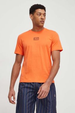 Bavlnené tričko EA7 Emporio Armani pánsky, oranžová farba, jednofarebný