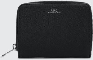 Kožená peňaženka A.P.C. pánsky, čierna farba