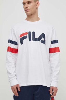 Bavlnené tričko s dlhým rukávom Fila Luohe biela farba, s potlačou, FAM0669