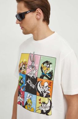 Bavlnené tričko Iceberg x Looney Tunes pánske, béžová farba, s potlačou