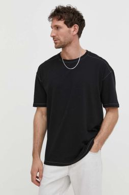 Ľanové tričko Samsoe Samsoe SAGREG čierna farba, jednofarebný, M24100072