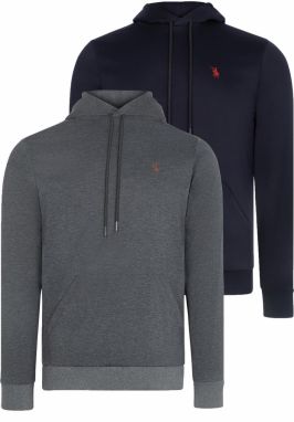 DOUBLE SET V4011 DEWBERRY MEN'S HOODED SWEATSHIRT-NAVY - ANTHRACITE