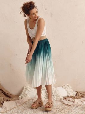 Green midi dress with pleated Blue Shadow bottom