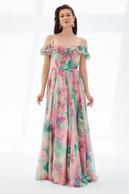 Carmen Green Empirme Decollete Long Evening Dress