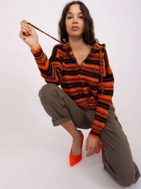 Orange and black hooded cardigan