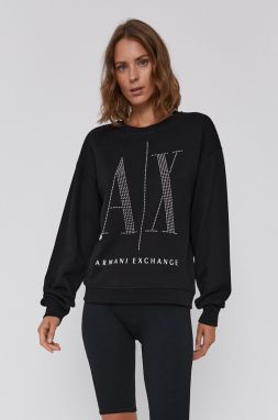 Bavlnená mikina Armani Exchange dámska, čierna farba, s nášivkou, 8NYM01 YJ68Z NOS