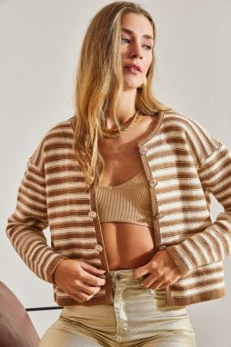 Bianco Lucci Women's Buttoned Striped Knitwear Cardigan