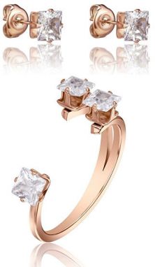 Emily Westwood Módna sada bronzových šperkov s kryštálmi WS089R (prsteň, náušnice)