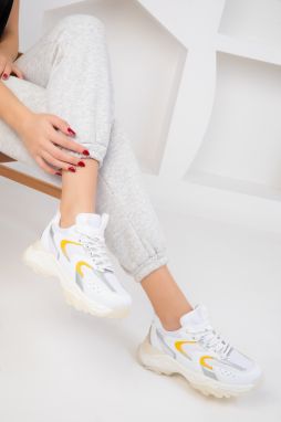 Soho White-Silver-Yellow Women's Sneakers 18109