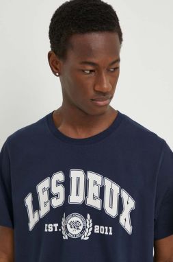 Bavlnené tričko Les Deux pánsky, tmavomodrá farba, s potlačou