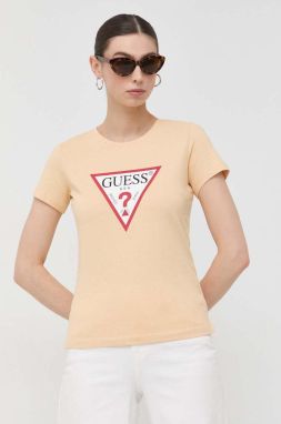 Bavlnené tričko Guess béžová farba,