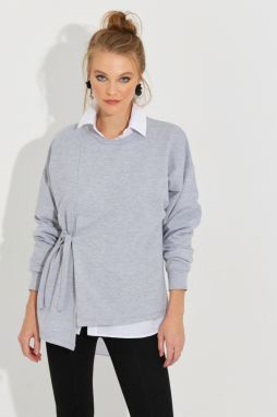 Cool & Sexy Women's Gray Tie-up Sweatshirt Yi2493