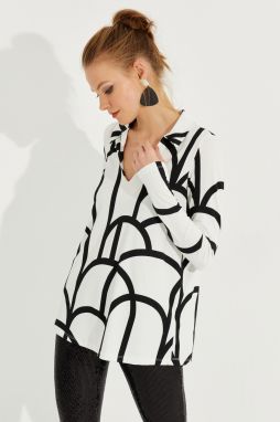 Cool & Sexy Women's White Patterned Polo Neck Blouse