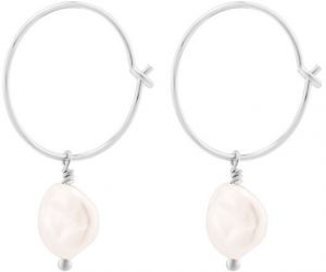 Decadorn Kruhové strieborné náušnice s pravými perlami Sea Pearl Mini Hoop Earrings