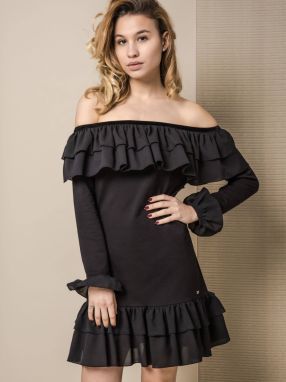 LEMONADA COLD SHOULDER DRESS WITH FLOUNCES BLACK