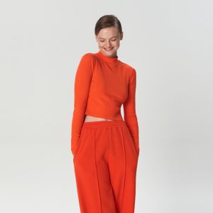 Sinsay - Crop top z prúžkovaného úpletu - Oranžová