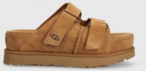 Semišové šľapky UGG Goldenstar Hi Slide dámske, hnedá farba, na platforme, 1155458