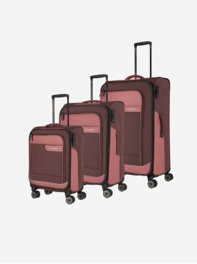 Sada troch cestovných kufrov a cestovnej tašky v ružovo-hnedej farbe Travelite Viia 4w S,M,L + Duffle