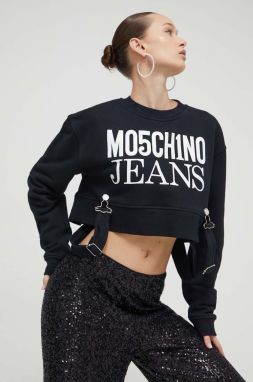 Bavlnená mikina Moschino Jeans dámska, čierna farba, s potlačou