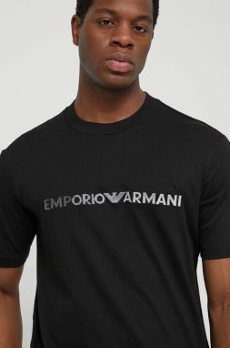 Bavlnené tričko Emporio Armani pánske, čierna farba, s nášivkou, 3D1TG3 1JPZZ