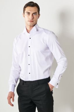 ALTINYILDIZ CLASSICS Men's White Anti-Iron Anti-Crinkle, Slim Fit Slim Fit 100% Cotton Shirt with Collar Collar.