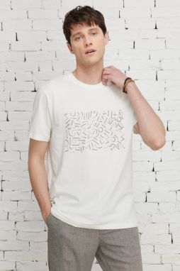 ALTINYILDIZ CLASSICS Pánske tričko Ecru Slim Fit Crew Neck Bavlnené tričko s potlačou.