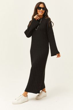 Olalook Women's Black Hair Braided Long Knitwear Dress