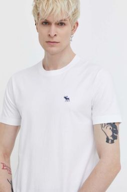 Bavlnené tričko Abercrombie & Fitch pánsky, biela farba, jednofarebný