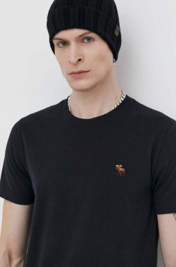 Bavlnené tričko Abercrombie & Fitch pánsky, čierna farba, s nášivkou