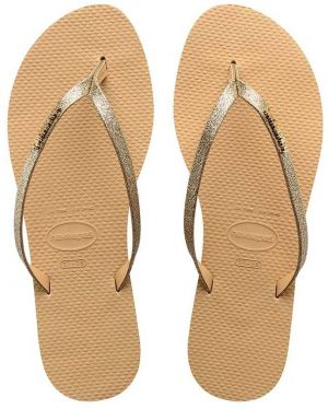 Žabky Havaianas YOU GLITTER dámske, zlatá farba, na plochom podpätku, 4148041.0570