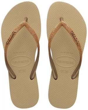 Žabky Havaianas SLIM GLITTER II dámske, zlatá farba, na plochom podpätku, 4146975.9177