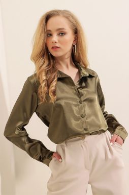 Bigdart 3964 Lightly Flowy Satin Shirt - Khaki