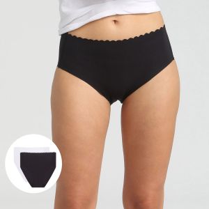 DIM BODY TOUCH HIGH BRIEF 2x - Dámske bavlnené nohavičky s vyšším pásom 2 ks - čierna - biela