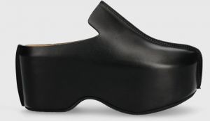 Kožené šľapky JW Anderson Platform Clog dámske, čierna farba, na platforme, ANW42000A