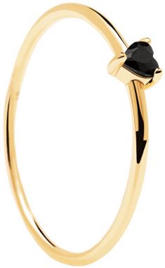 PDPAOLA Minimalistický pozlátený prsteň so srdiečkom Black Heart Gold AN01-224 50 mm