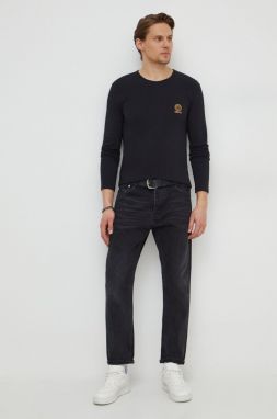 Tričko s dlhým rukávom Versace pánsky, čierna farba, s potlačou, AUU01007 1A10011