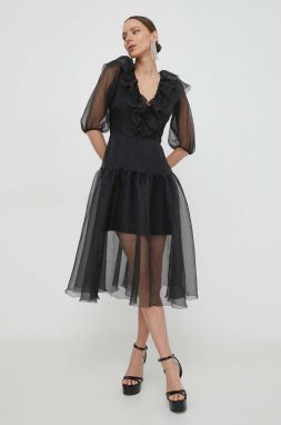Šaty Custommade Jaquelina čierna farba, midi, áčkový strih, 999344483