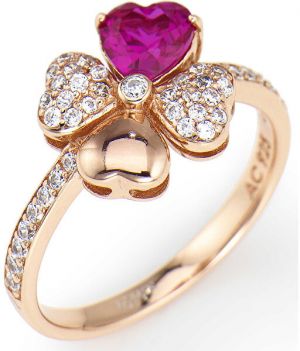 Amen Ružovo pozlátený strieborný prsteň so zirkónmi Love RQURR 52 mm