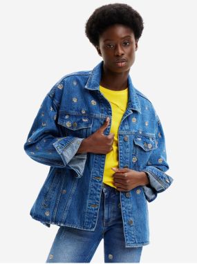 Women's Blue Floral Denim Jacket Desigual Flowers - Women