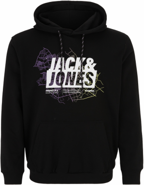 Jack & Jones Plus Mikina 'MAP'  svetložltá / fialová / čierna / šedobiela