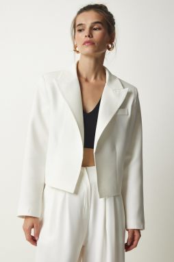 Happiness İstanbul Women's White Double Breasted Collar Blazer Jacket