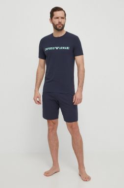 Pyžamo Emporio Armani Underwear pánska, tmavomodrá farba, s potlačou, 111573 4R516