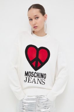 Bavlnený sveter Moschino Jeans béžová farba, tenký