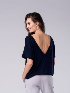 Look Made With Love Woman's Blouse 737 Vneck Navy Blue