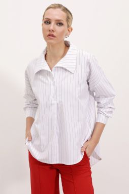 Bigdart 20215 Wide-Fit Striped Oversize Shirt - White