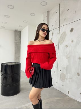 BİKELİFE Women's Madonna Collar Off-the-Shoulder Knitwear Sweater